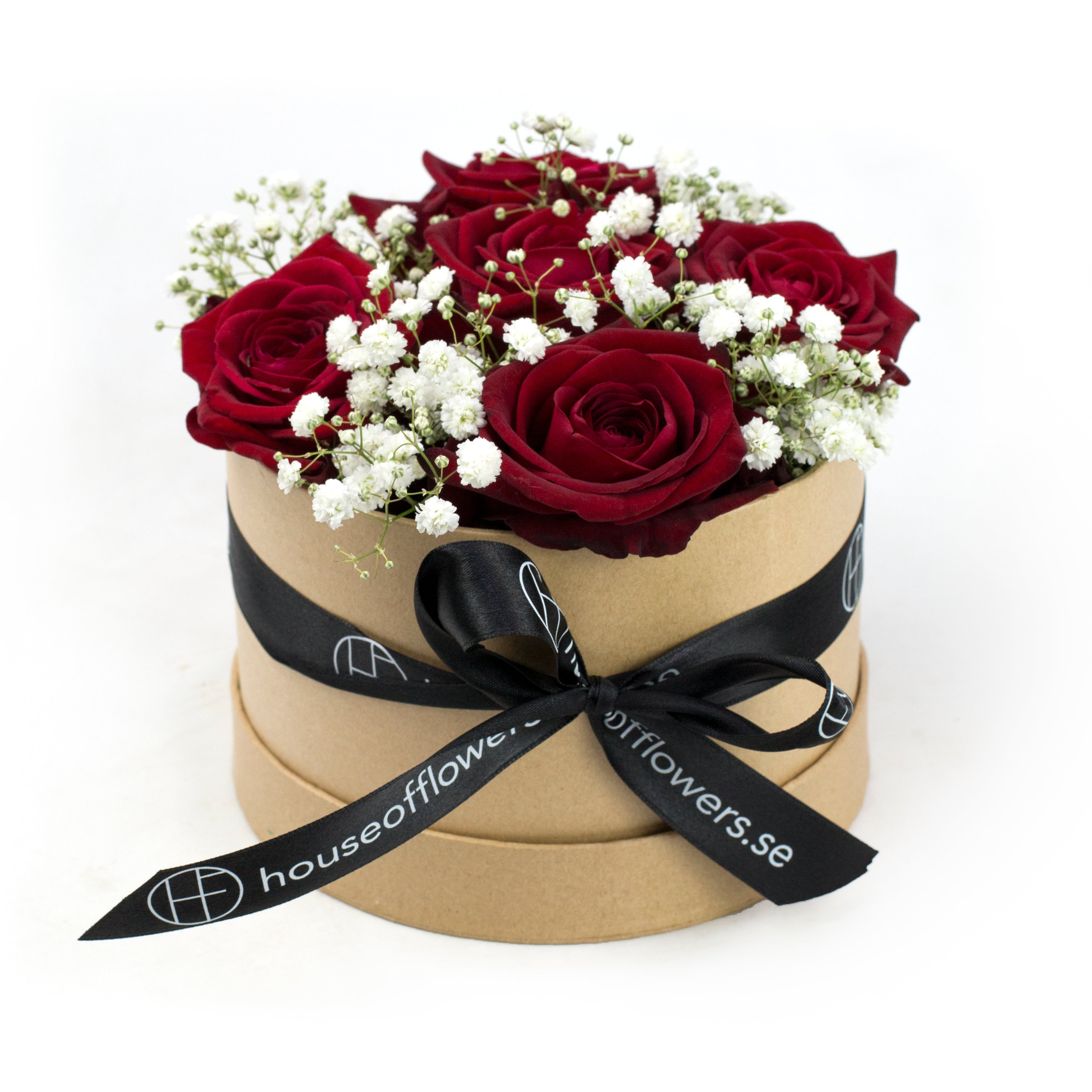 Röda rosor blombox med blommor bukett presentförpackning brudslöja